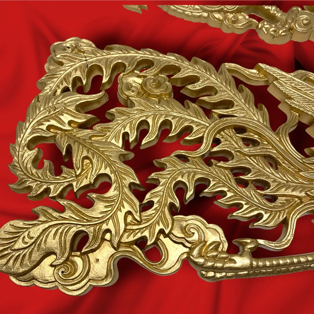 Vintage Dragon & Phoenix Wall Plaques Gold Tone Molded Resin Asian Decor 18